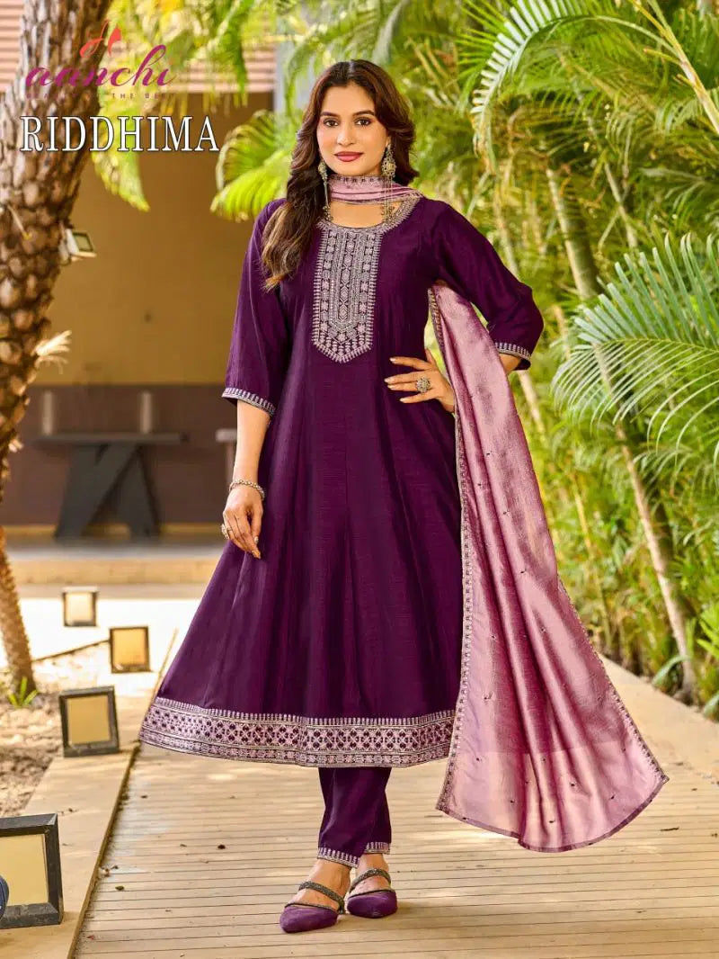 Aanchi Riddhima Vichitra Silk Embroidered Kurti With Bottom Dupatta