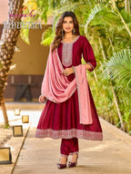 Aanchi Riddhima Vichitra Silk Embroidered Kurti With Bottom Dupatta