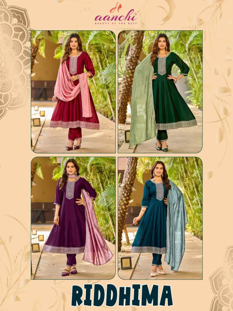 Aanchi Riddhima Vichitra Silk Embroidered Kurti With Bottom Dupatta