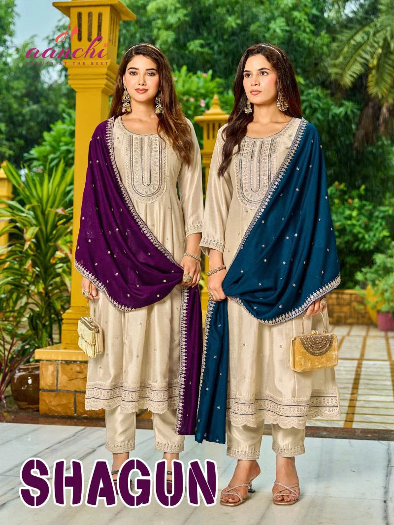 Aanchi Shagun Vichitra Silk Fancy Embroidered Kurti With Bottom Dupatta