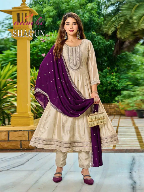 Aanchi Shagun Vichitra Silk Fancy Embroidered Kurti With Bottom Dupatta