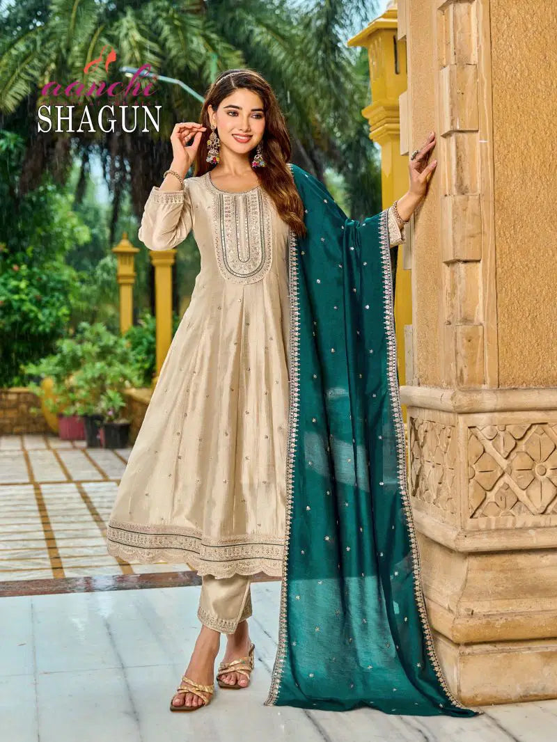 Aanchi Shagun Vichitra Silk Fancy Embroidered Kurti With Bottom Dupatta