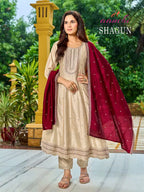 Aanchi Shagun Vichitra Silk Fancy Embroidered Kurti With Bottom Dupatta