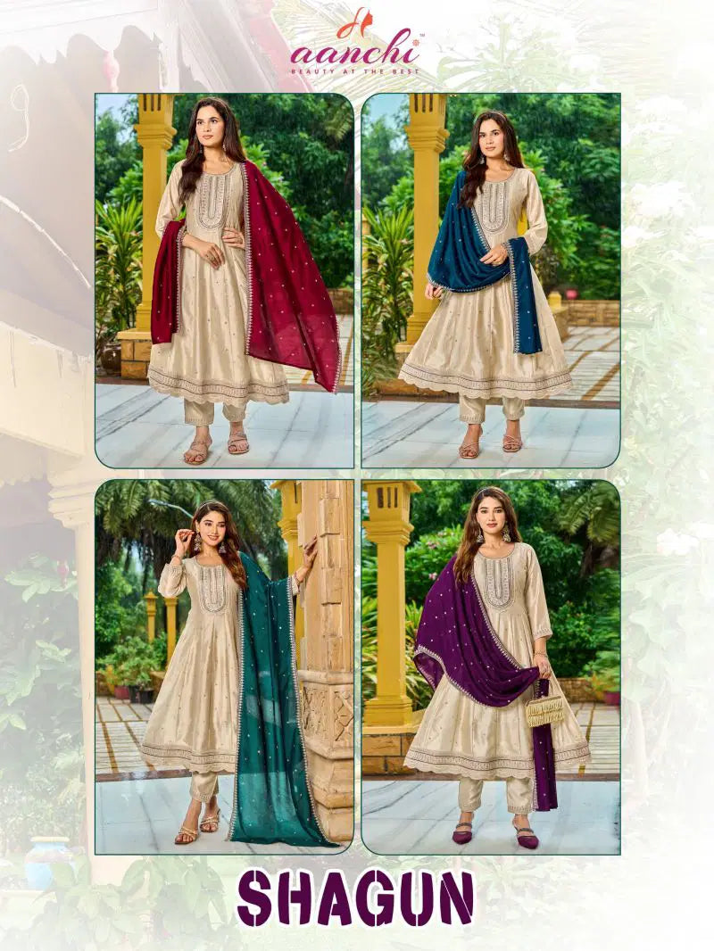 Aanchi Shagun Vichitra Silk Fancy Embroidered Kurti With Bottom Dupatta