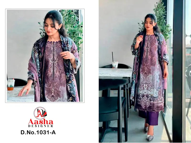 Aasha 1031 A And B Chiffon Dupatta Cotton Print With Embroidered Salwar Kameez