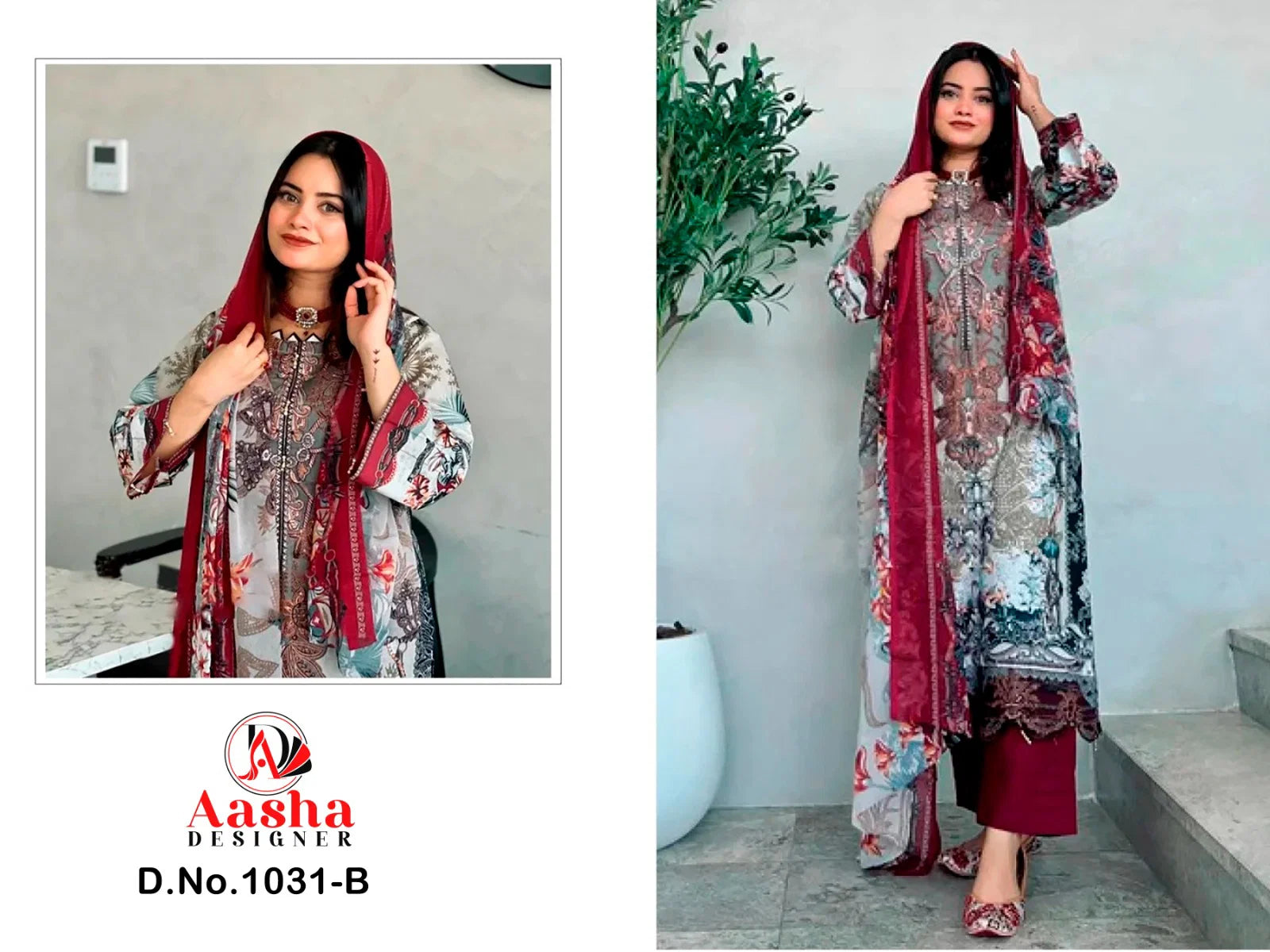 Aasha 1031 A And B Cotton Dupatta Cotton Print With Embroidered Salwar Kameez