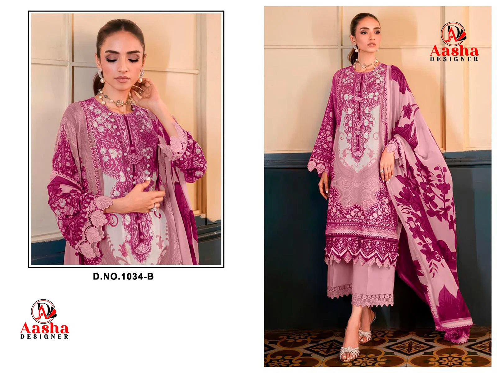 Aasha 1033 And 1034 Cotton Dupatta Cotton Printed Embroidery Worked Pakistani Salwar Kameez