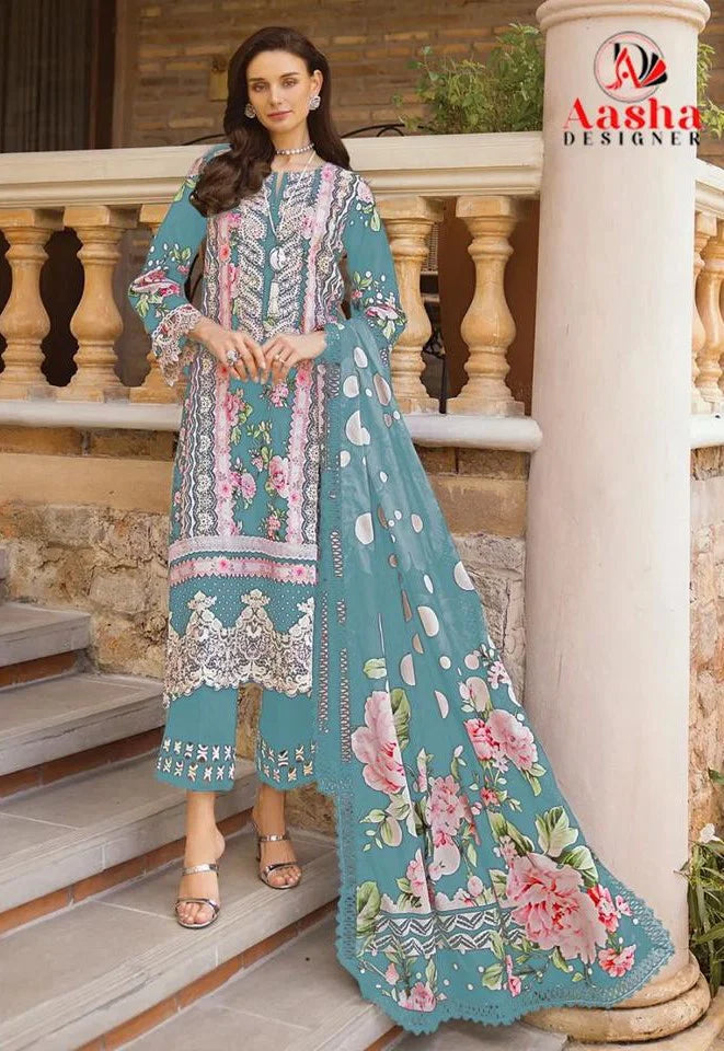 Aasha 1126 D Chiffon Dupatta Cambric Cotton Embroidered Salwar Kameez