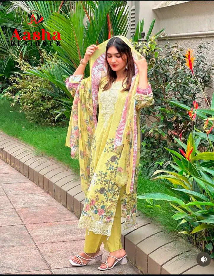 Aasha 1159 Chiffon Dupatta Cotton Embroidered Salwar Kameez
