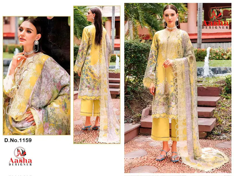Aasha 1159 Chiffon Dupatta Cotton Embroidered Salwar Kameez