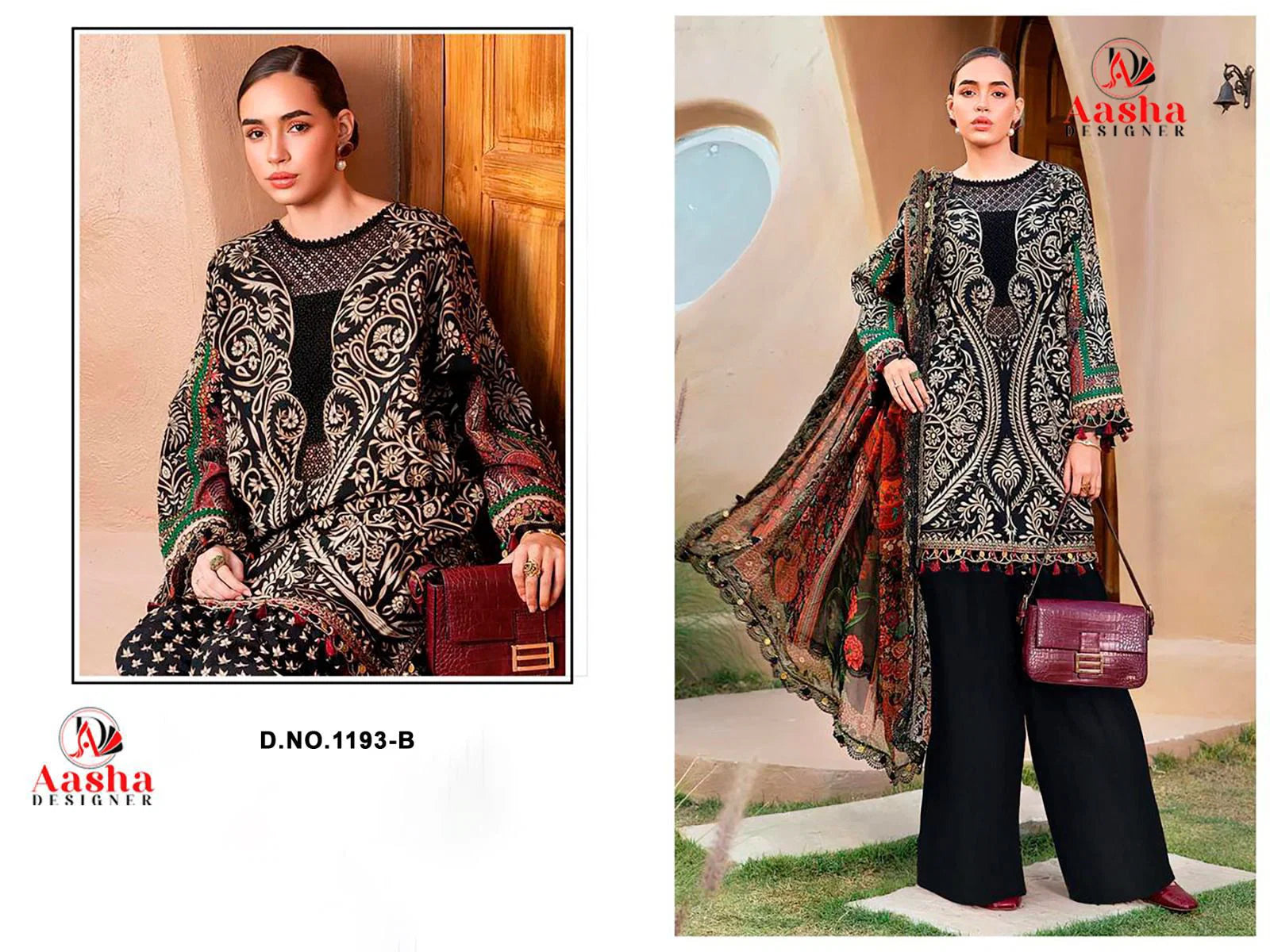 Aasha 1193 A And B Chiffon Dupatta Cotton Embroidered Salwar Kameez