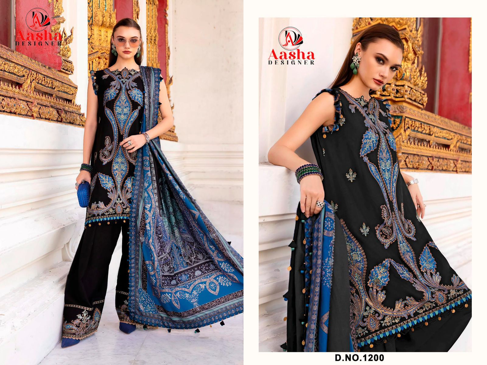 Aasha 1195 And 1200 Chiffon Dupatta Rayon Cotton Embroidered Salwar Kameez