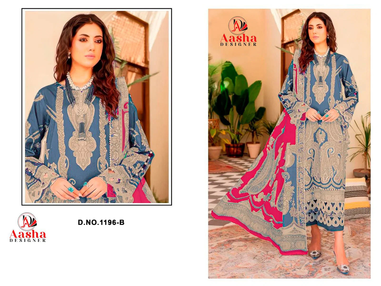Aasha 1196 Chiffon Dupatta Cotton Print With Patch Embroidered Salwar Kameez