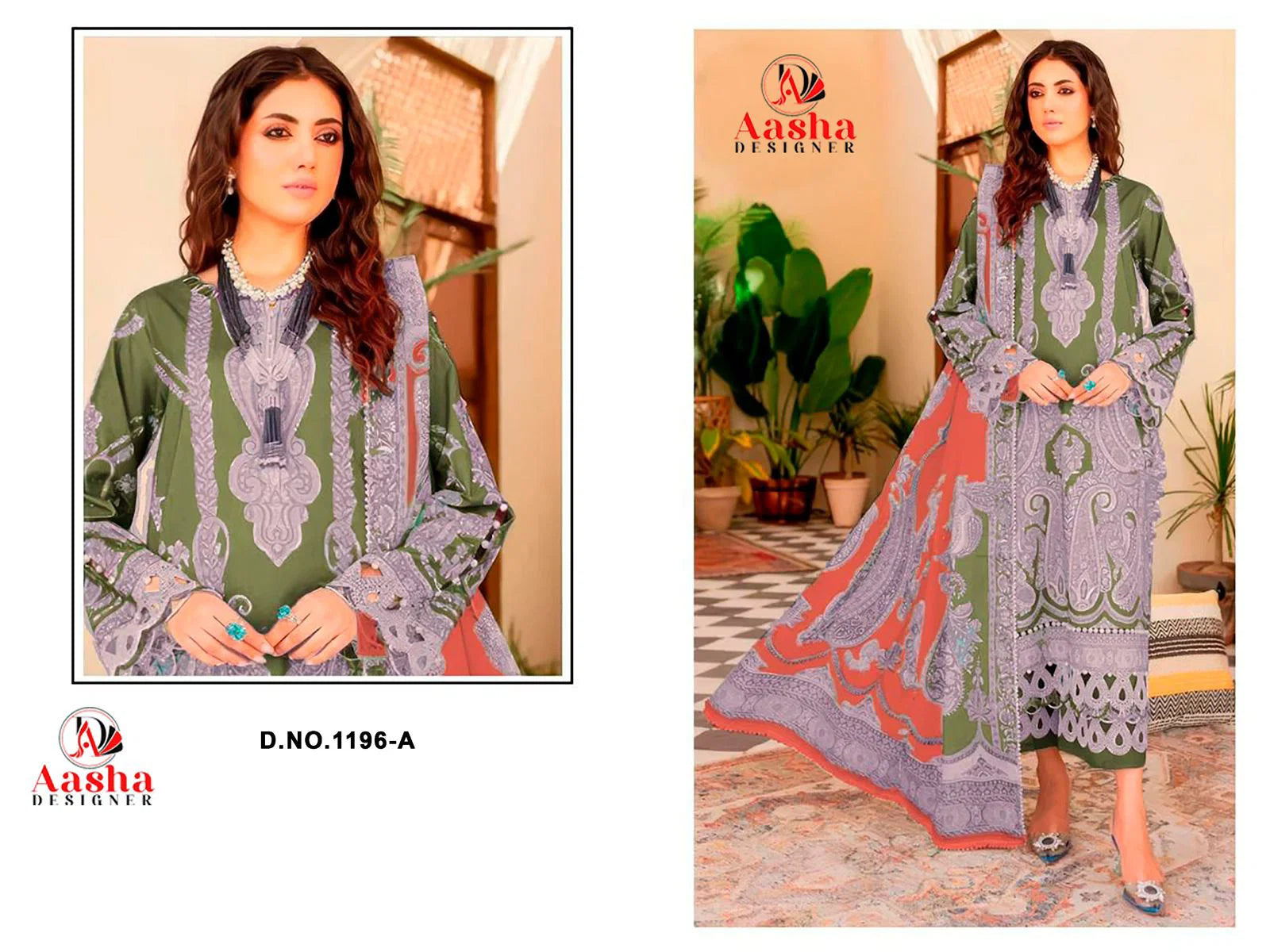 Aasha 1196 Chiffon Dupatta Cotton Print With Patch Embroidered Salwar Kameez