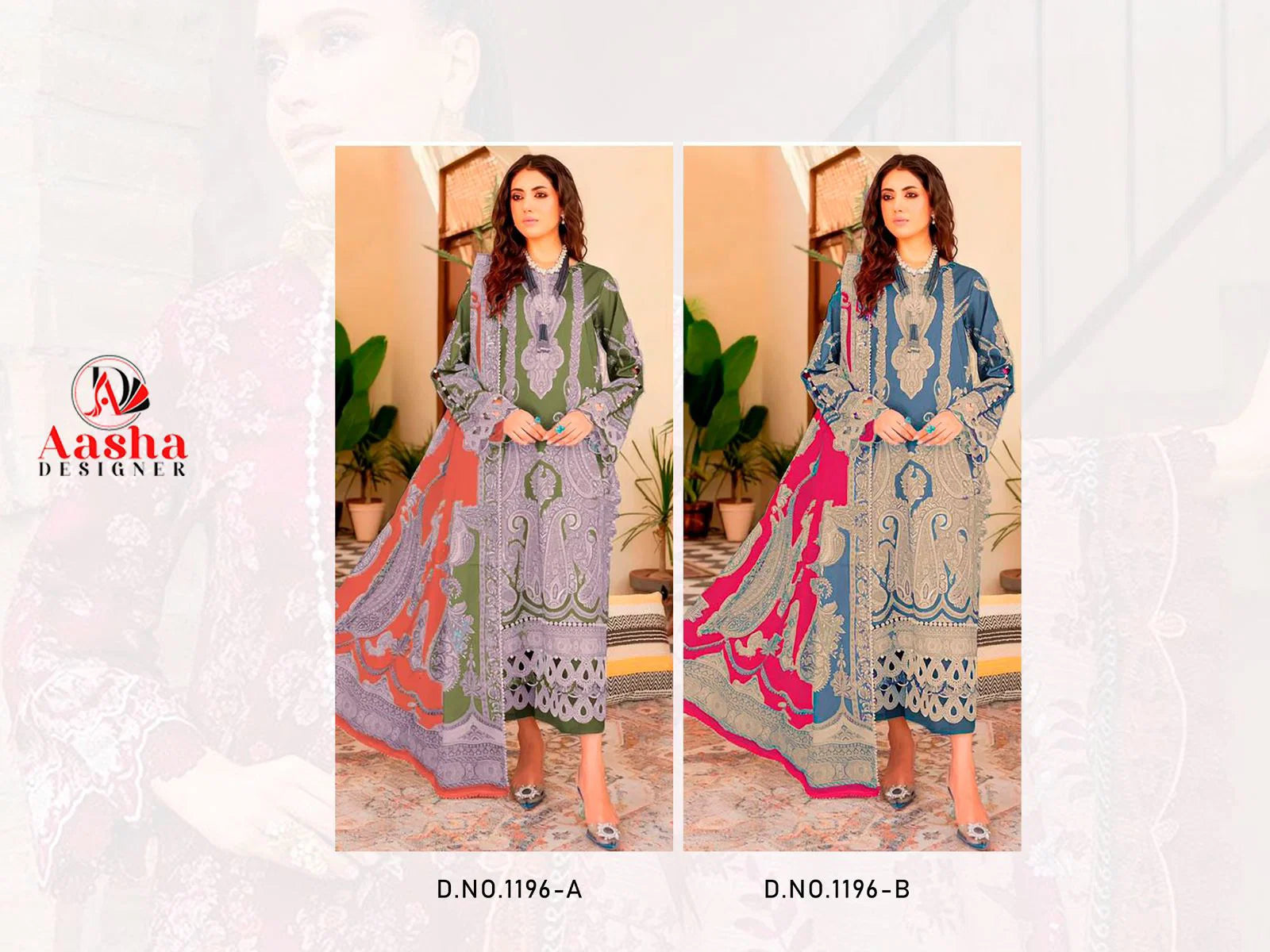 Aasha 1196 Chiffon Dupatta Cotton Print With Patch Embroidered Salwar Kameez