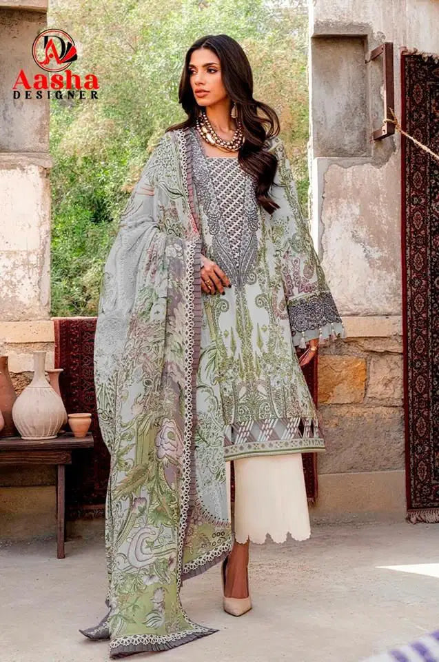 Aasha 1215 A And B Chiffon Dupatta Cotton Printed Patch Embroidery Salwar Kameez