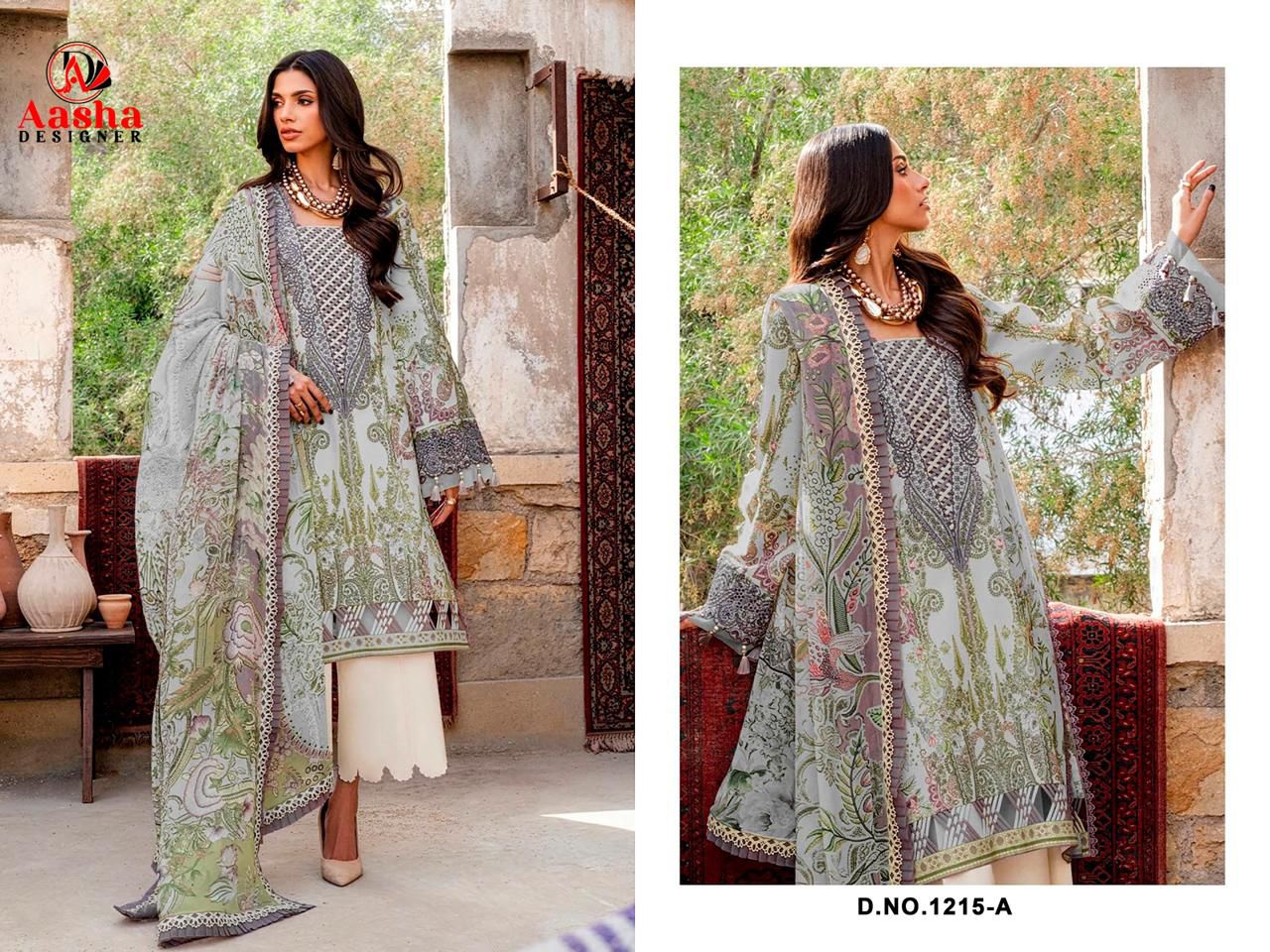 Aasha 1215 A And B Chiffon Dupatta Cotton Printed Patch Embroidery Salwar Kameez