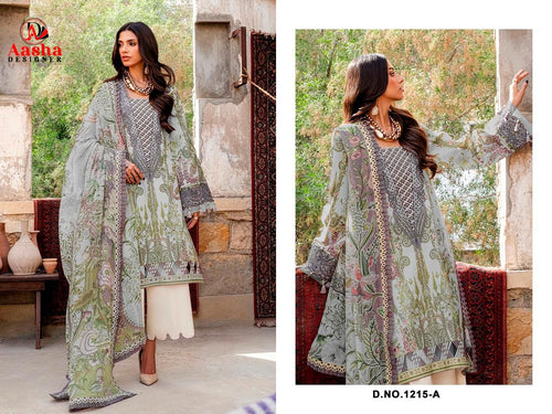 Aasha 1215 A And B Chiffon Dupatta Cotton Printed Patch Embroidery Salwar Kameez