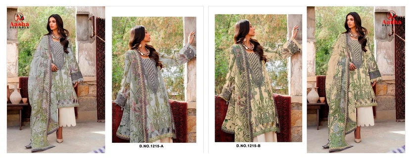 Aasha 1215 A And B Chiffon Dupatta Cotton Printed Patch Embroidery Salwar Kameez