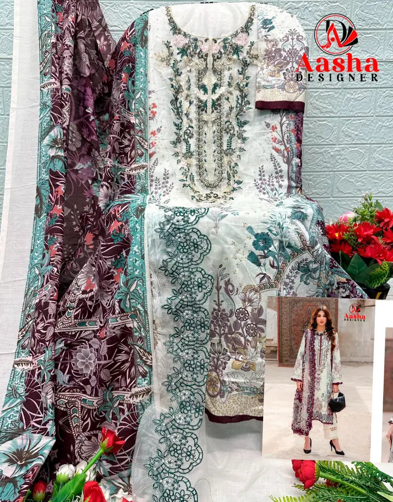 Aasha 1216 A And B Chiffon Dupatta Cotton Printed Salwar Kameez Collection
