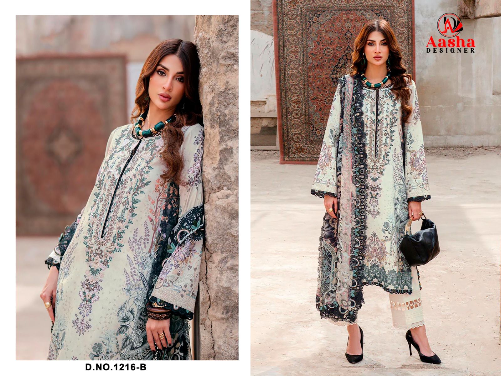Aasha 1216 A And B Chiffon Dupatta Cotton Printed Salwar Kameez Collection