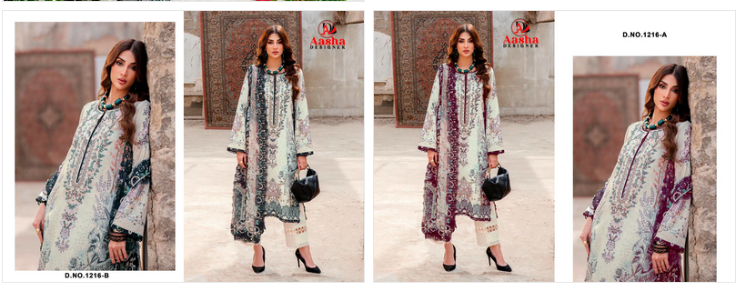 Aasha 1216 A And B Chiffon Dupatta Cotton Printed Salwar Kameez Collection