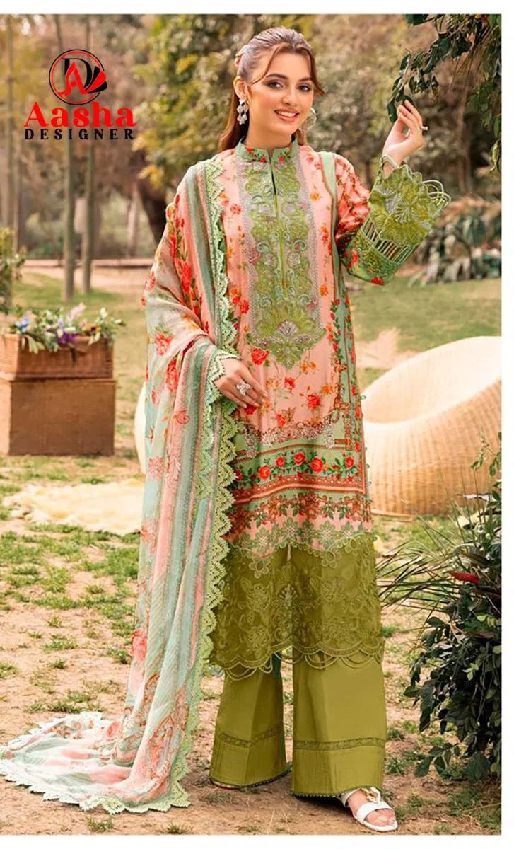Aasha 1218 Chiffon Dupatta Cotton Print With Patch Embroidered Salwar Kameez