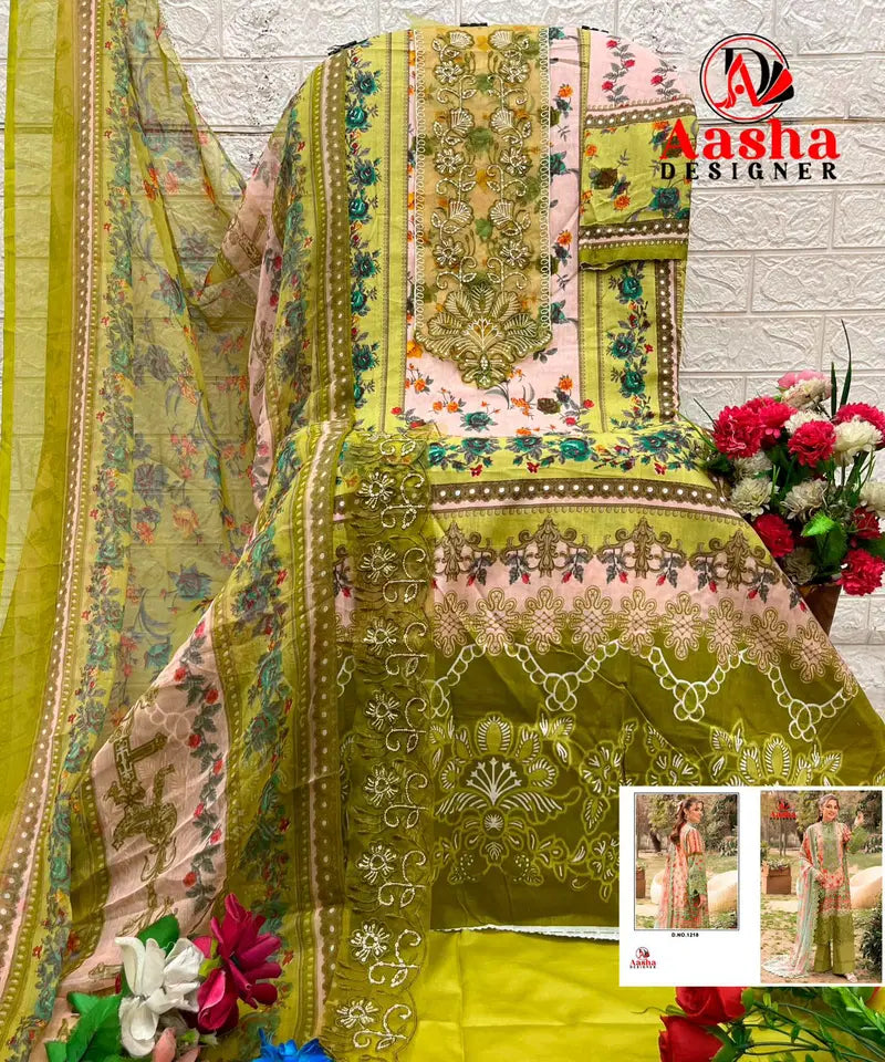 Aasha 1218 Chiffon Dupatta Cotton Print With Patch Embroidered Salwar Kameez