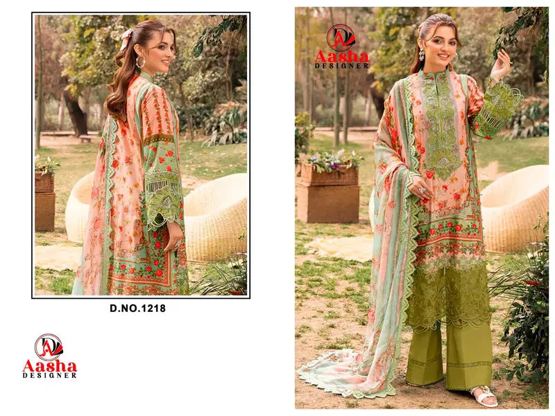 Aasha 1218 Chiffon Dupatta Cotton Print With Patch Embroidered Salwar Kameez