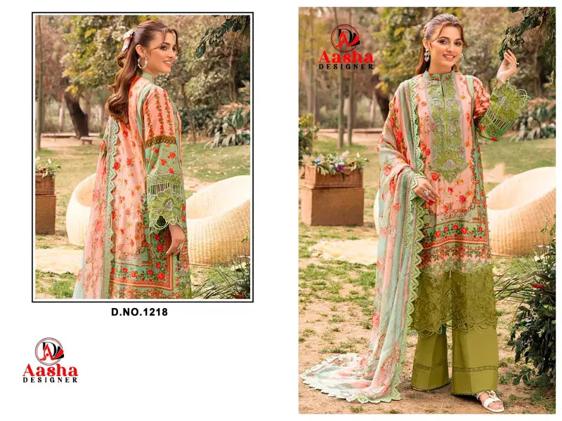 Aasha 1218 Chiffon Dupatta Cotton Print With Patch Embroidered Salwar Kameez