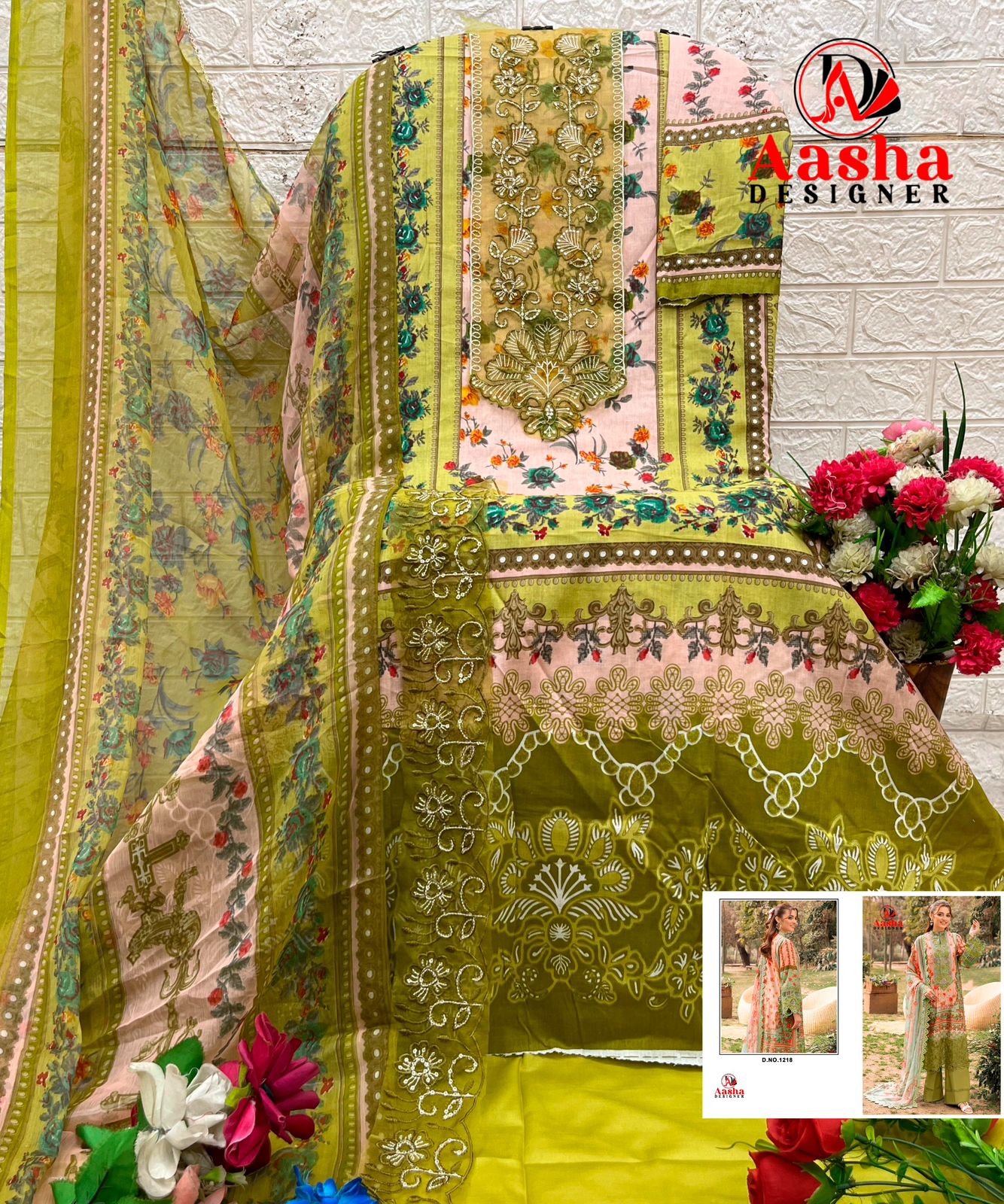 Aasha 1218 Cotton Dupatta Cotton Print With Patch Embroidered Salwar Kameez