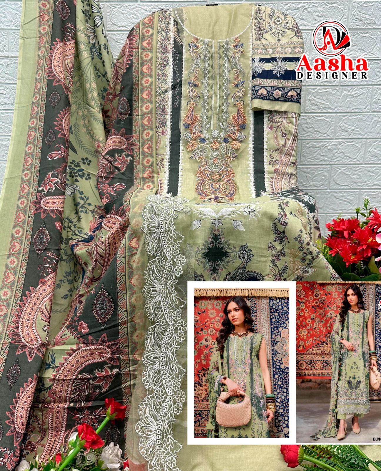 Aasha 1219 A And B Chiffon Dupatta Cotton Embroidered Salwar Kameez