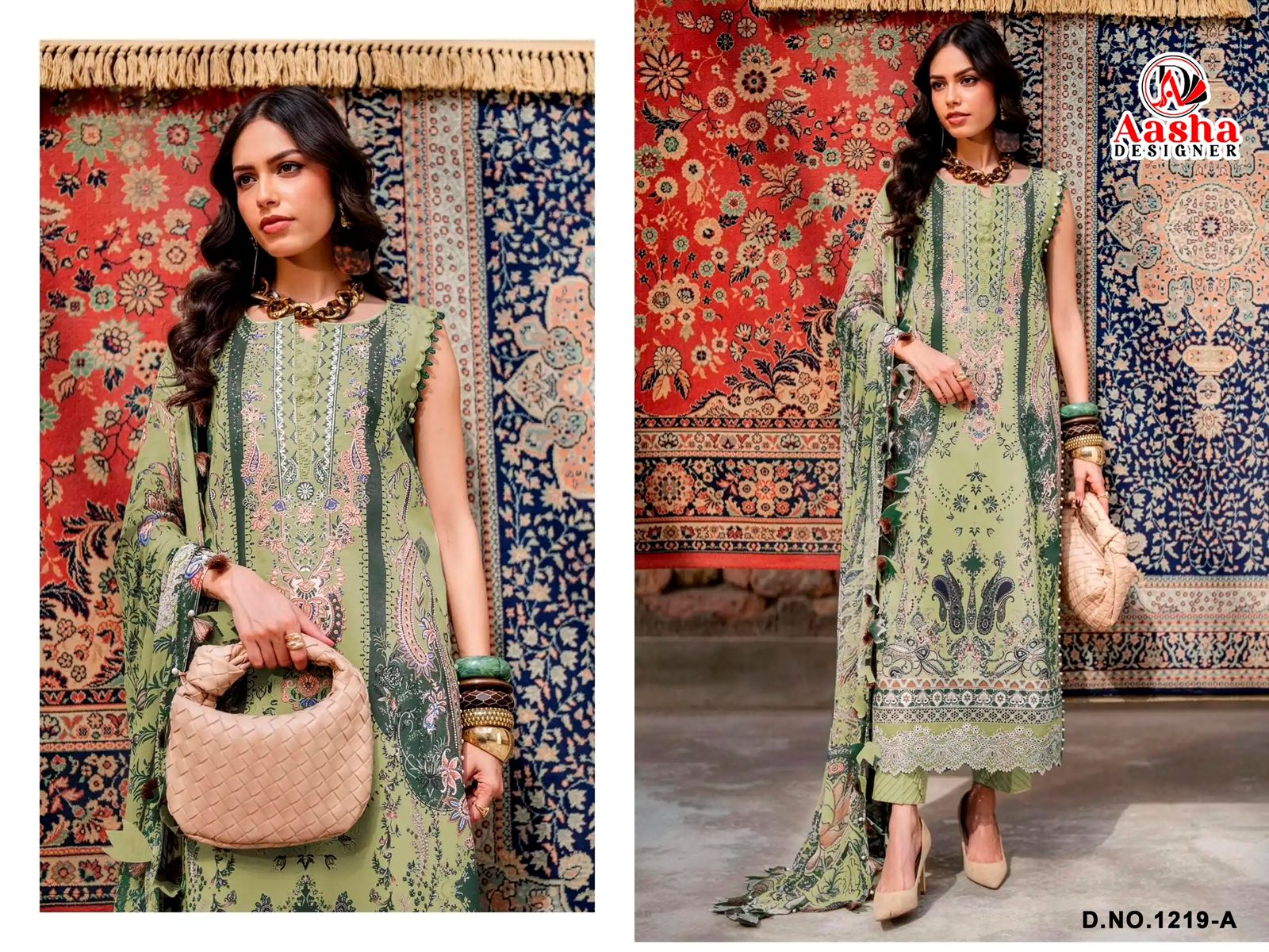 Aasha 1219 A And B Chiffon Dupatta Cotton Embroidered Salwar Kameez