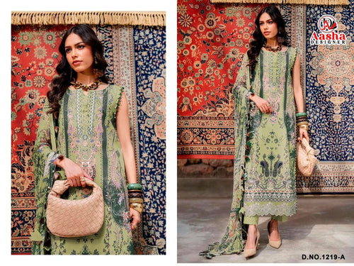 Aasha 1219 A And B Chiffon Dupatta Cotton Embroidered Salwar Kameez
