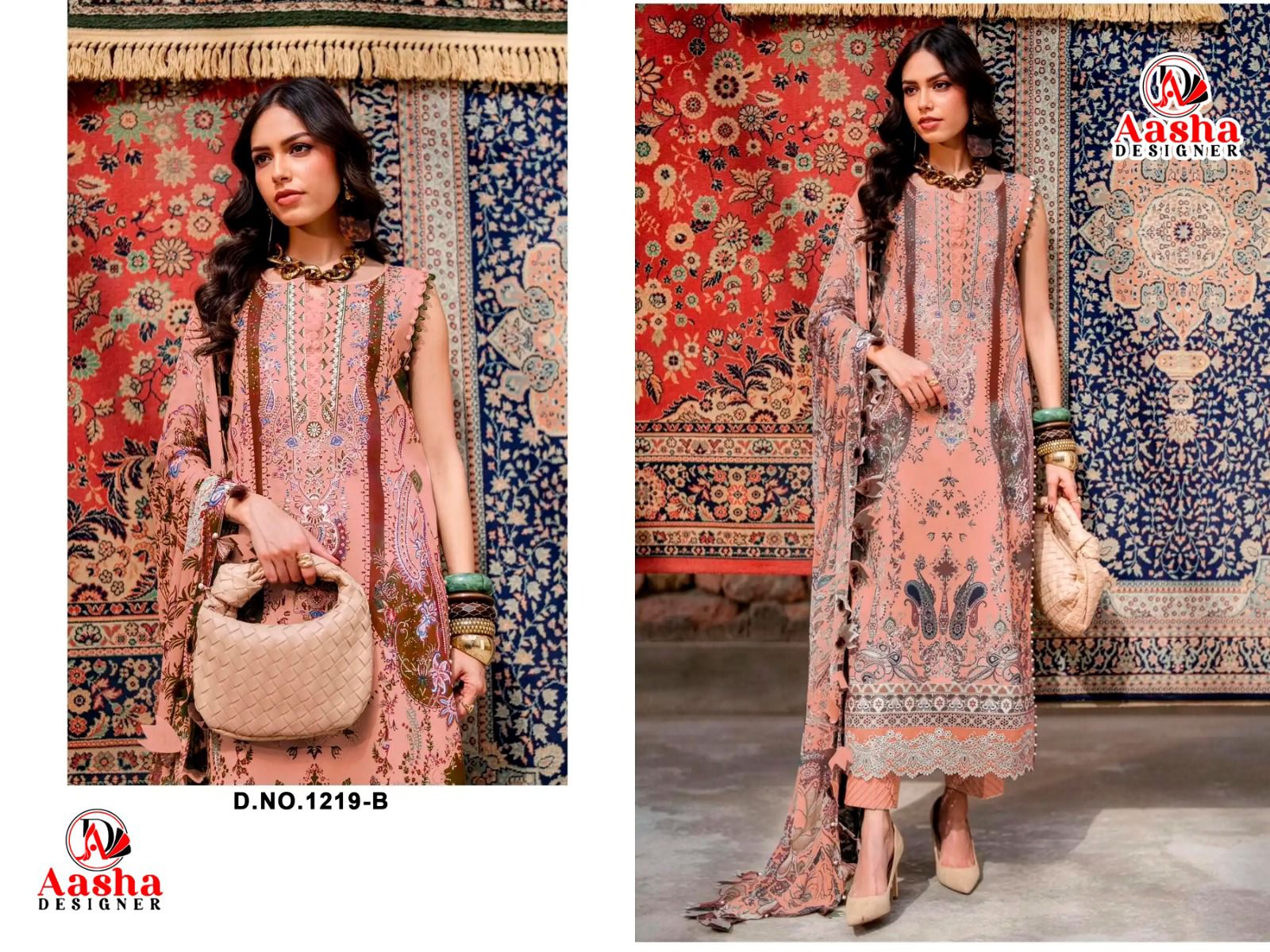 Aasha 1219 A And B Chiffon Dupatta Cotton Embroidered Salwar Kameez