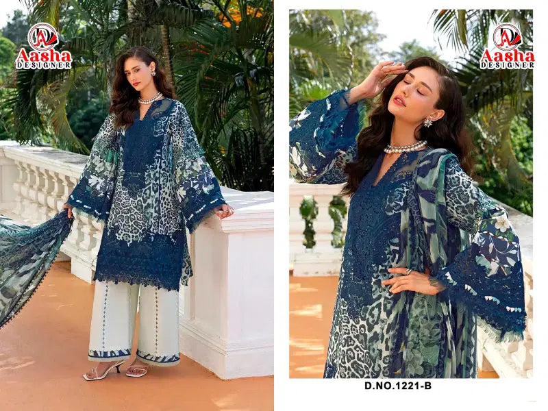 Aasha 1221 A And B Cotton Dupatta Cotton Embroidered Salwar Kameez