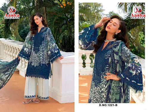 Aasha 1221 A And B Cotton Dupatta Cotton Embroidered Salwar Kameez Full Catalog available at wholesale rate.