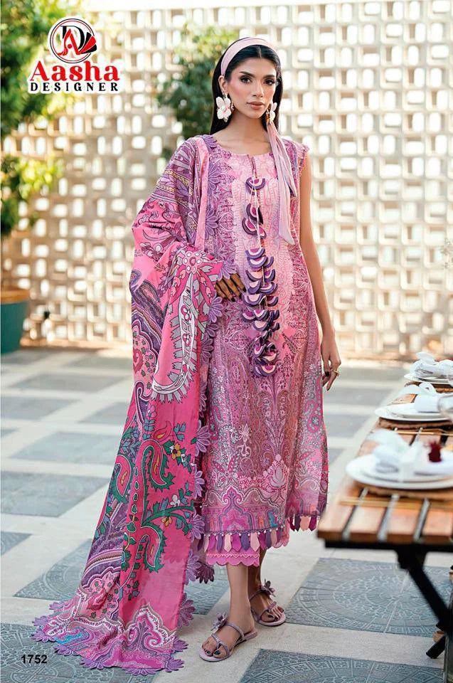 Aasha 1222 A And B Chiffon Dupatta Cotton Printed And Embroidered Salwar Kameez