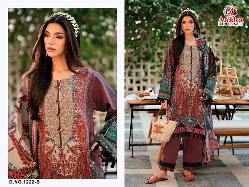 Aasha 1222 A And B Cotton Dupatta Cotton Printed And Embroidered Salwar Kameez