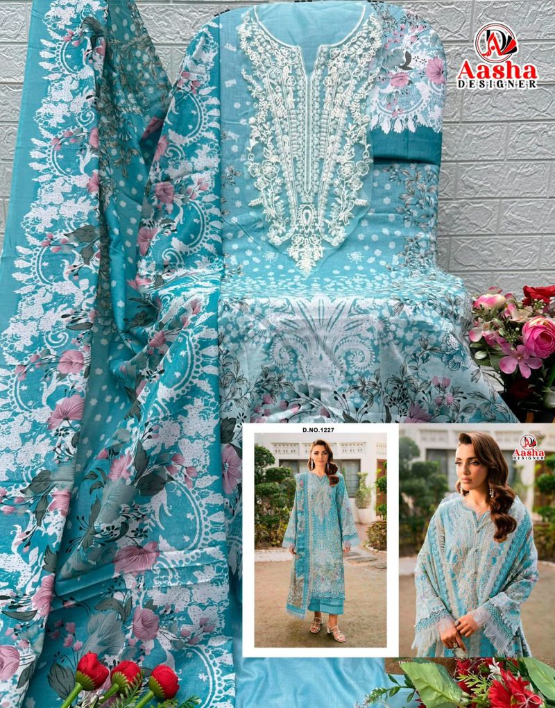 Aasha 1227 Chiffon Dupatta Cotton Printed Patch Embroidery Salwar Kameez