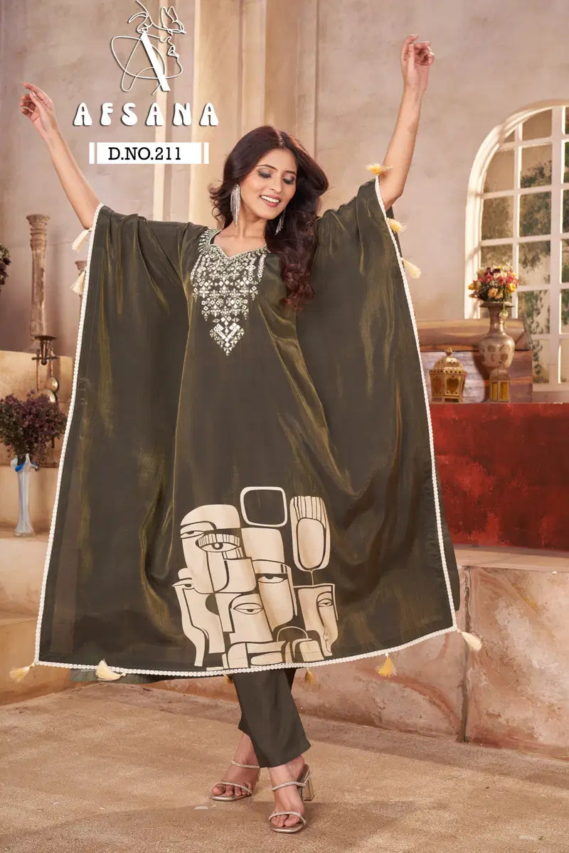 Afsana 211 Pure Model With Digital Printed Kaftan Collection