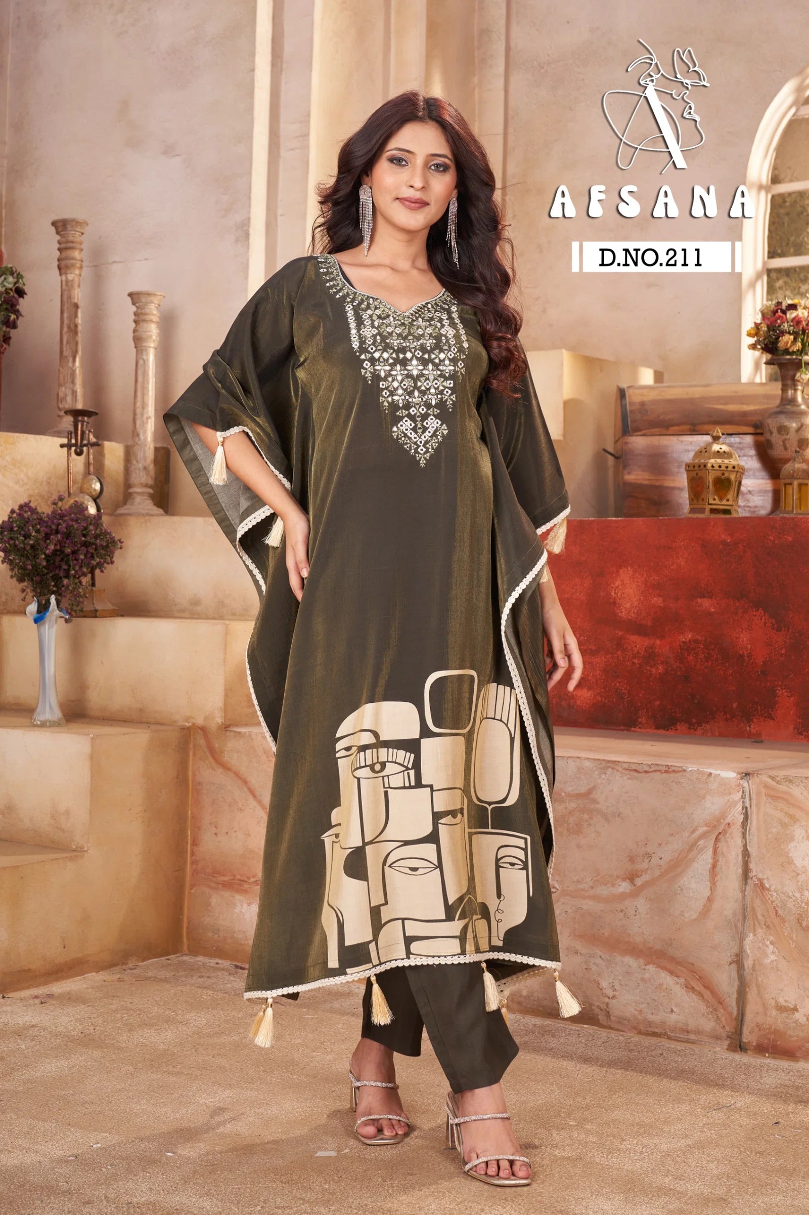 Afsana 211 Pure Model With Digital Printed Kaftan Collection