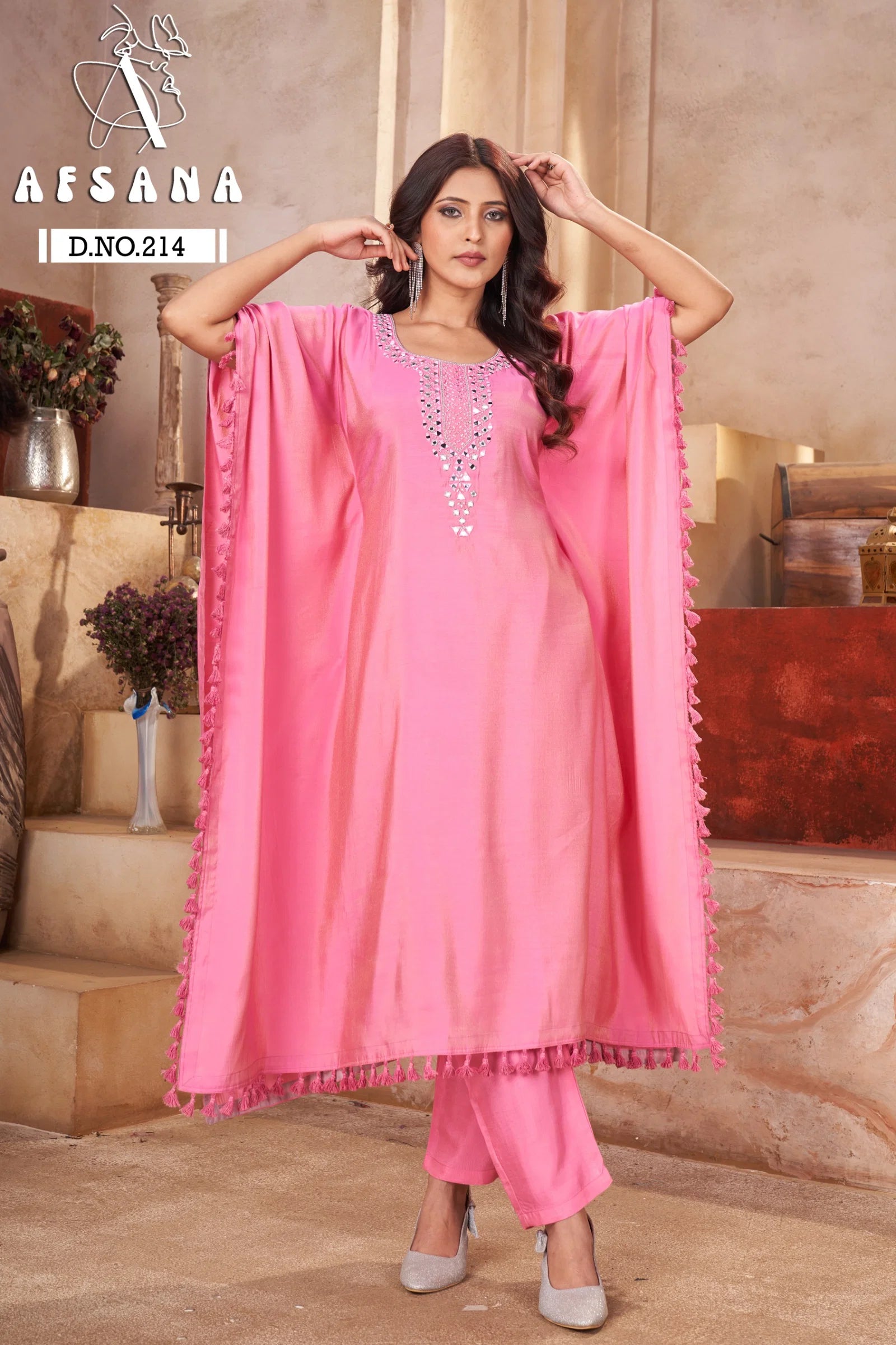 Afsana 214 Pure Modal With Mirror Worked Kaftan Collection