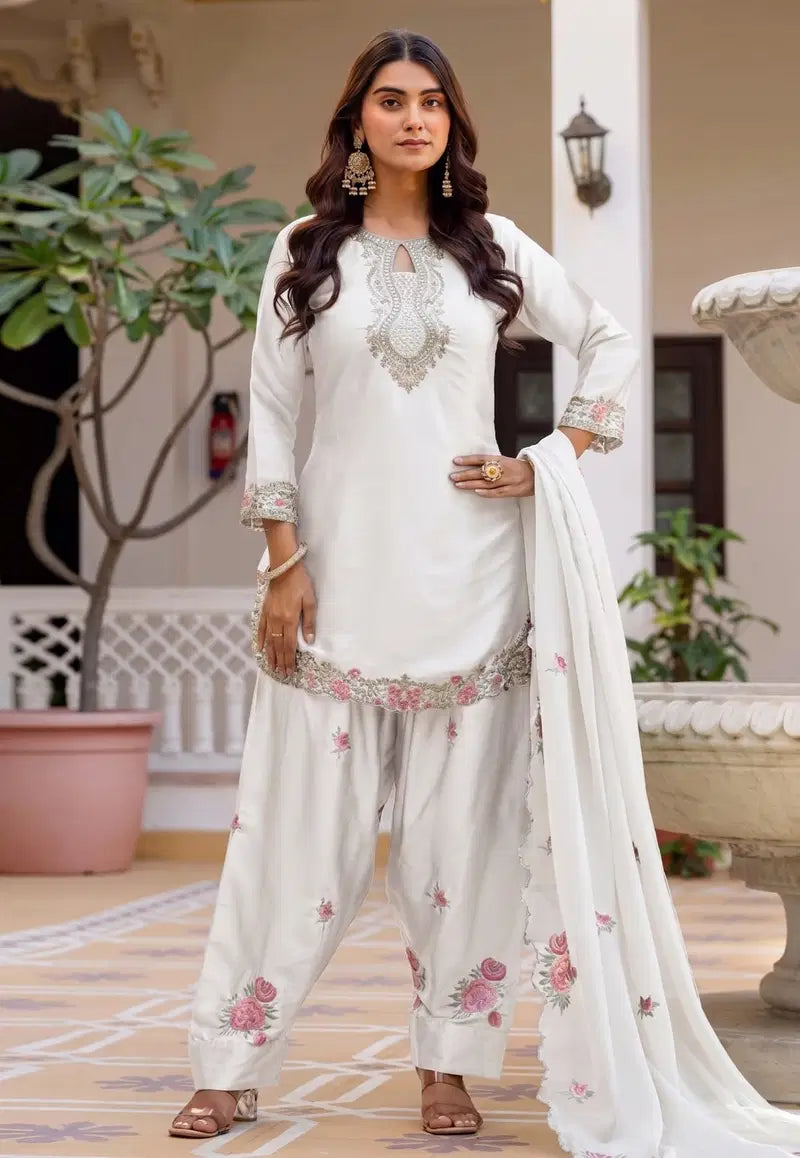 Afsana White Hans Cotton Embroidered Salwar Kameez