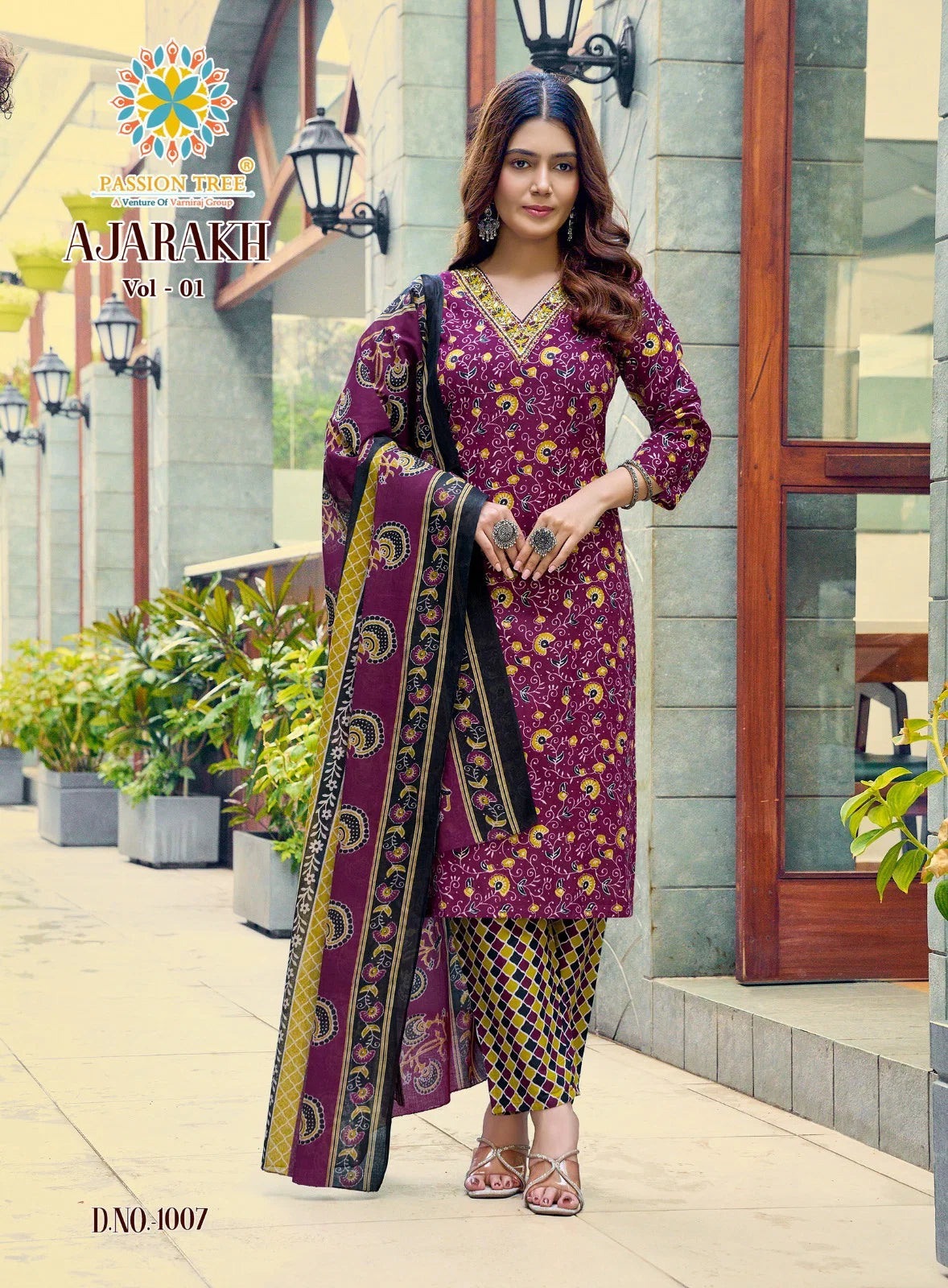Ajarakh Vol 1 By Passion Tree Cotton Print Embroidered Kurti With Bottom Dupatta