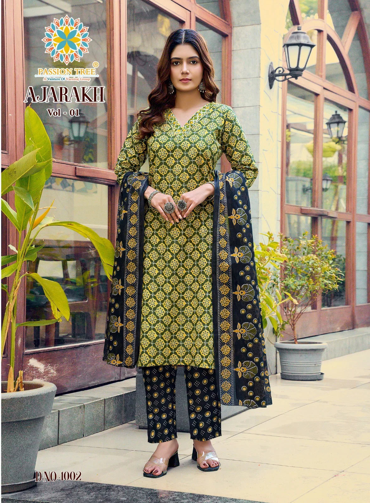 Ajarakh Vol 1 By Passion Tree Cotton Print Embroidered Kurti With Bottom Dupatta