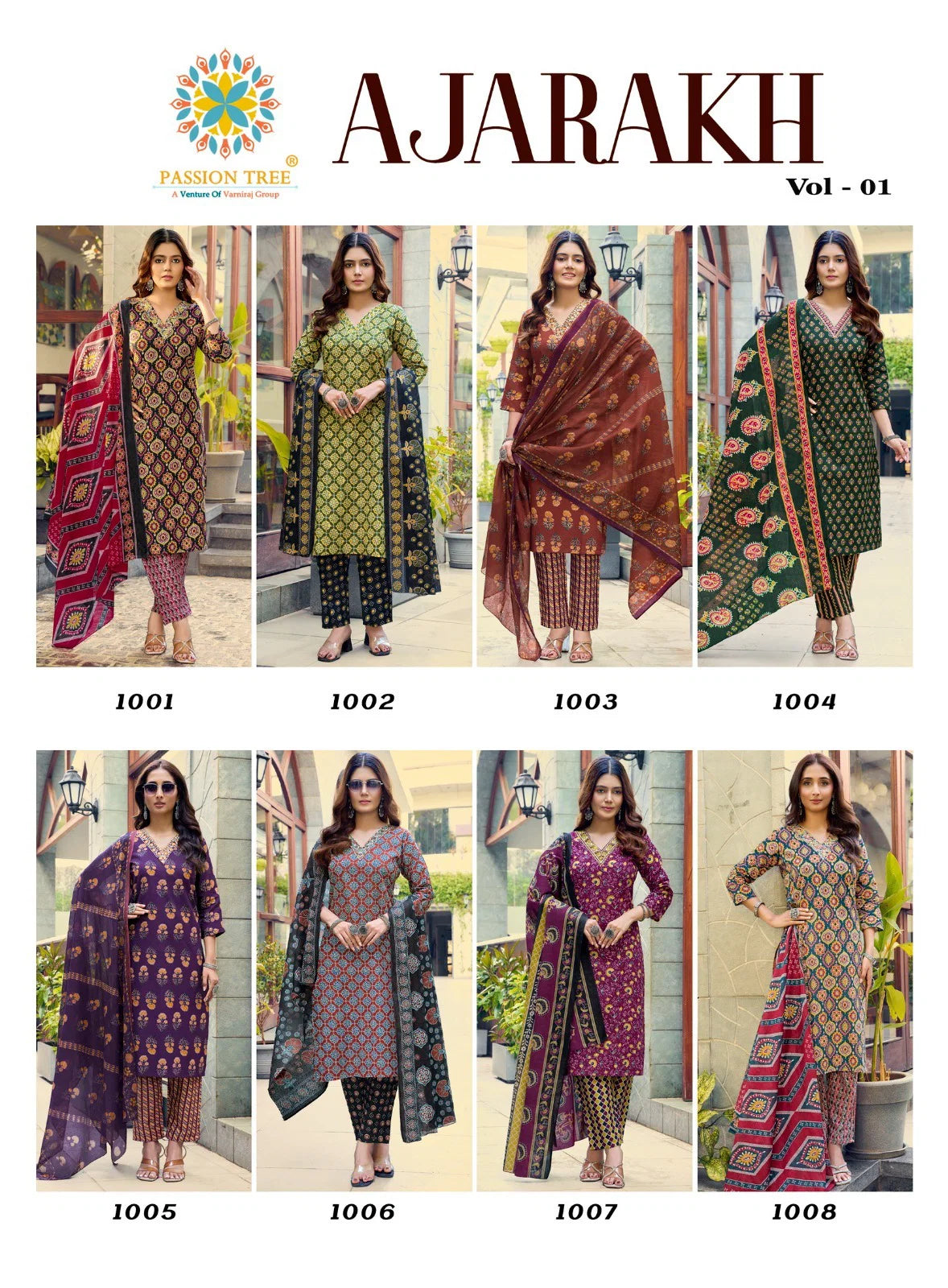 Ajarakh Vol 1 By Passion Tree Cotton Print Embroidered Kurti With Bottom Dupatta