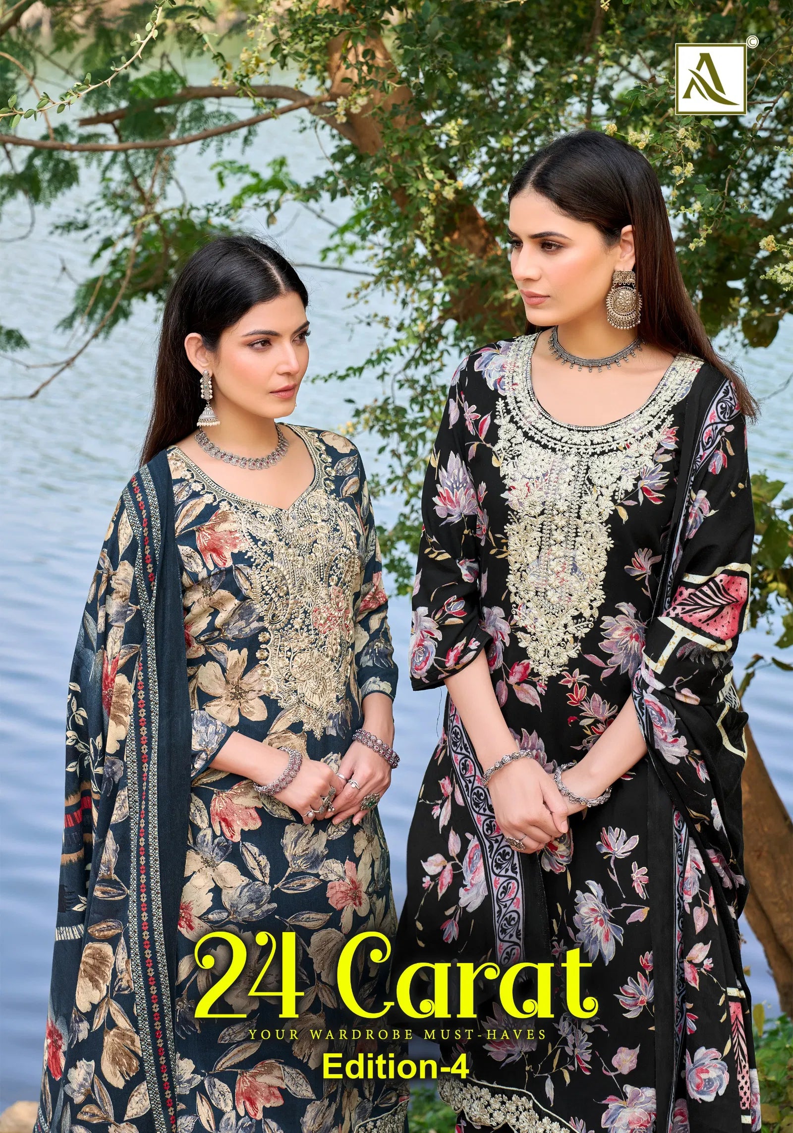 Alok 24 Carat Edition 4 Viscose Rayon Print Embroidery Dress Material