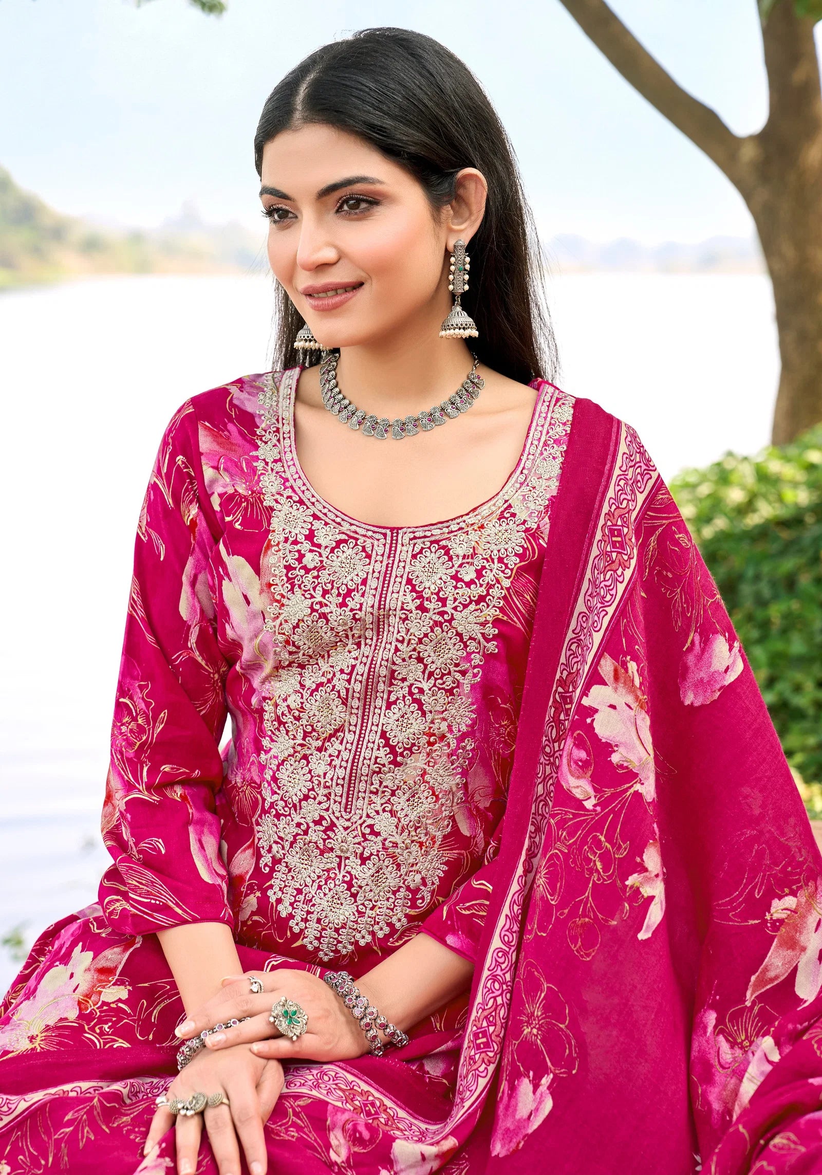 Alok 24 Carat Edition 4 Viscose Rayon Print Embroidery Dress Material