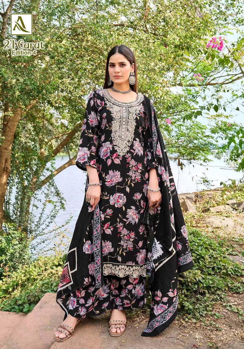 Alok 24 Carat Edition 4 Viscose Rayon Print Embroidery Dress Material